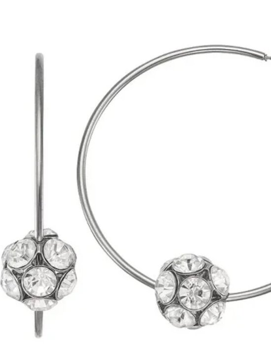 Vera Wang Jewelry - VERA WANG Rocker Chic Silver Clear Crystal Ball 'C' Hoop Earrings**NEW!